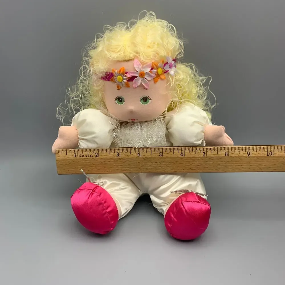 Soft Satin Sweetheart Doll 1983 Blond Green Eyes AMTOY Plush Flower Child Girl